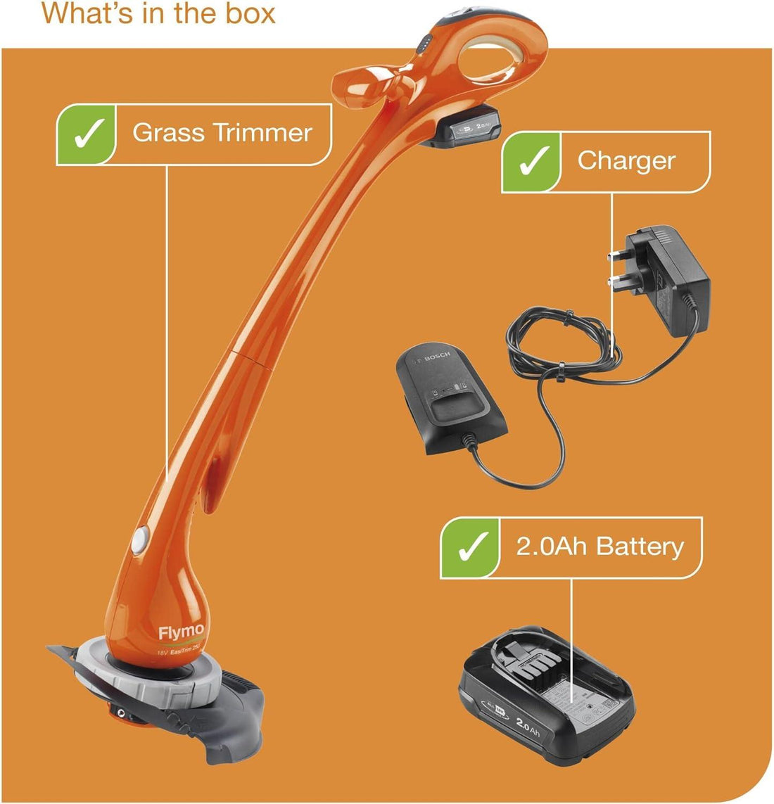 Flymo EasiTrim 250 Cordless Grass Trimmer & Edger, 18V, 2.0Ah Li-Ion Battery