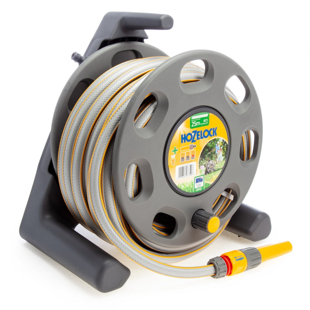 Hozelock 2412 Free standing Garden Hose Reel, 25m Hose & Fittings