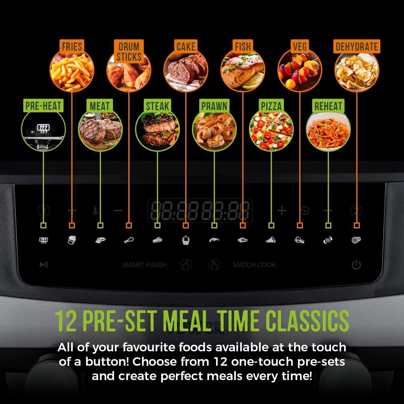 Tower T17088 Vortx 9L Dual Basket Air Fryer with Smart Finish, 2600W, Black tower