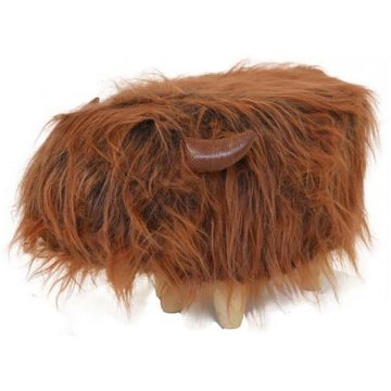 Gardeco Fergus Dark Brown Highland Cow Footstool Animal Ottoman Pouffe Fur Stool