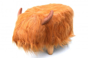 Gardeco Dillis Light Brown Highland Cow Footstool Animal Ottoman Pouffe Stool