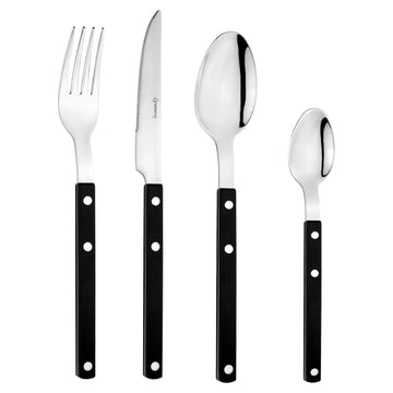 Grunwerg Bistro 16 Piece Cutlery Set Black Stainless Steel 4 Person Dining Place