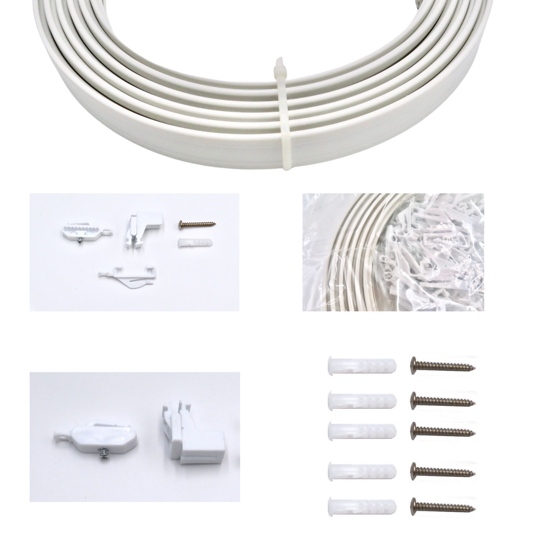 9m Curtain Track & Rail, Flexible Glider Kit with Fittings for Bay Window, White Plastic,