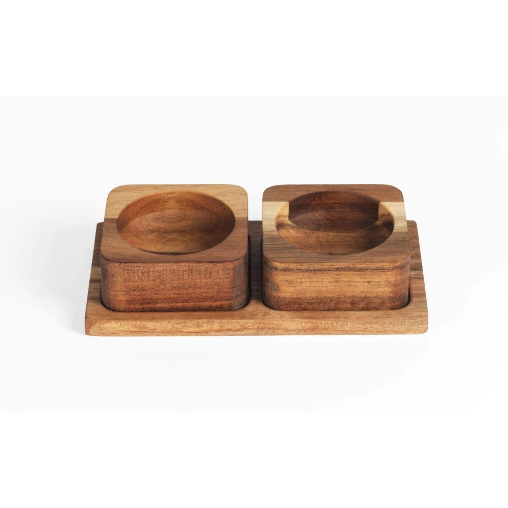 Salter Toronto Salt and Pepper Pinch Pots with Tray Acacia Wood Condiment Set