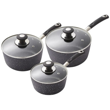 Tower Precision 3-Piece Non-Stick Saucepan Set With Induction Glass Lids, 18,20,&22cm
