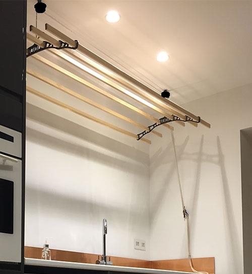 Traditional Kitchen Airer Pulley Dryer Black Kit with 6 Wooden Laths Slats 2M REMI TOOLS LTD