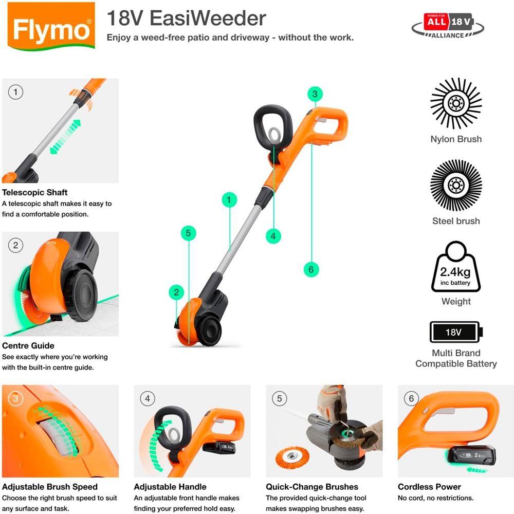Flymo EasiWeeder Weed Brush Weed Remover Cordless With Battery & Charger 18V