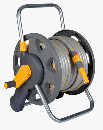 Hozelock 2-in-1 Garden Hose Reel, Freestanding or Wall Mounted, 60m Reel, 50m Hose Included