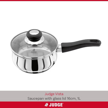 Judge Vista Stainless Steel Large Saucepan 16cm 1L with Vented Glass Lid