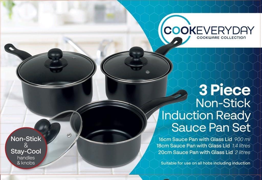 CookEveryday 3 Piece Non Stick Saucepan Set Induction Ready Carbon Steel