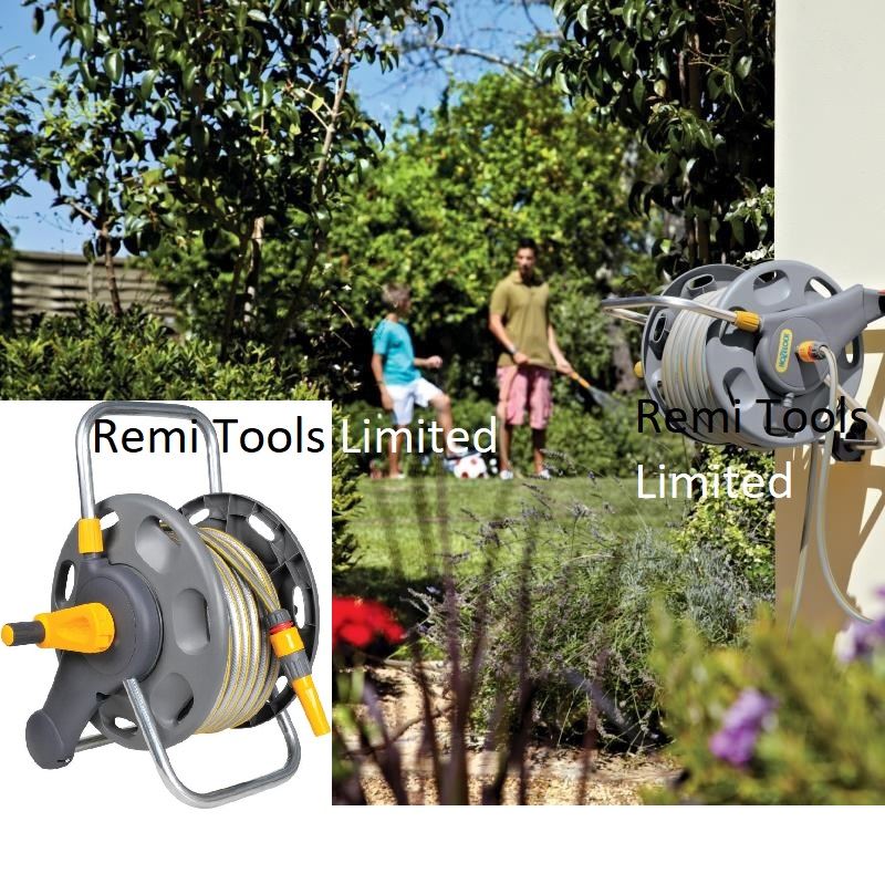 Hozelock 2-in-1 Garden Hose Reel, Freestanding or Wall Mounted, 60m Reel, 50m Hose Included