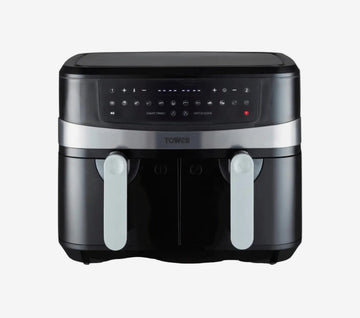 Tower T17088 Vortx 9L Dual Basket Air Fryer with Smart Finish, 2600W, Black