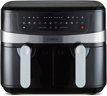Tower T17088 Vortx 9L Dual Basket Air Fryer with Smart Finish, 2600W, Black tower