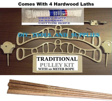 Traditional Kitchen Airer Pulley Dryer Kit White with 4 Hardwood Laths 1.15M