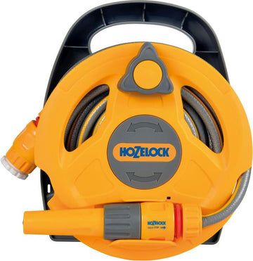 Hozelock 2427 Micro Garden Hose Reel Portable, 10m Hose & Fittings, Easy Rewind,
